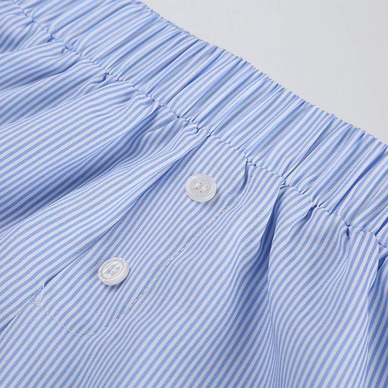 Damen Sommer Shorts Gestreift Gewebt Elastisch Hohe Taille Knopf Locker Lässig Bequem Basic_voghion.com