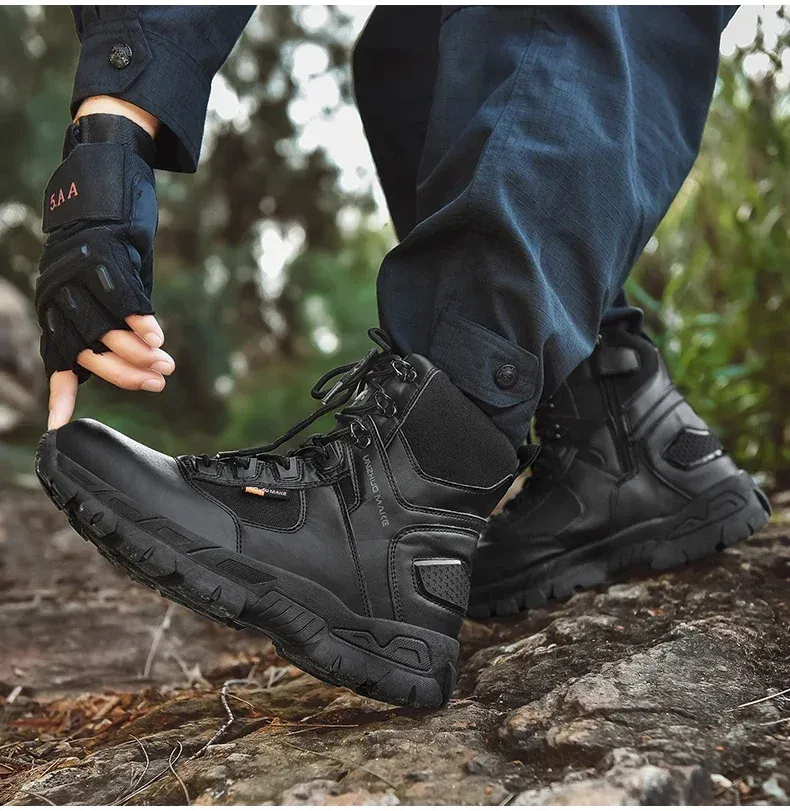 Bottes montantes pour hommes, chaussures de randonnée plates, antidérapantes, à lacets, souples et résistantes à l'usure, respirantes et confortables_voghion.com