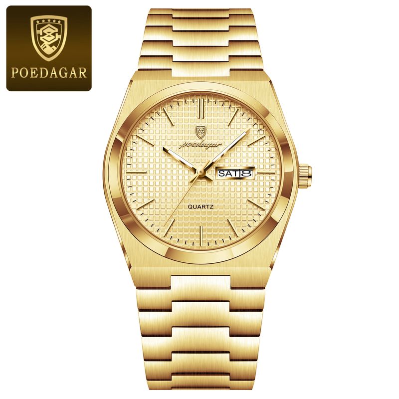 POEDAGAR Top Business Man Watch Luminous Waterproof Stainless Steel Men Wristwatch Date Week Quartz Fashion Casual Men's Watches_voghion.com