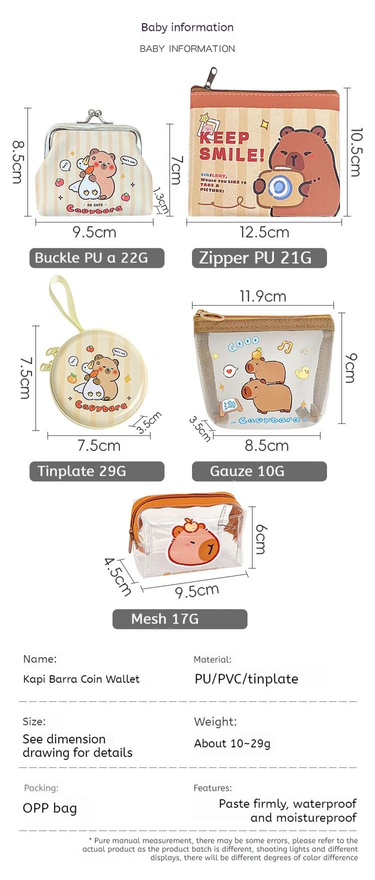 Portafoglio Kapibara con portamonete e fibbia, stile star-chasing, in pelle PU, porta carte, piccolo portachiavi morbido e femminile_voghion.com