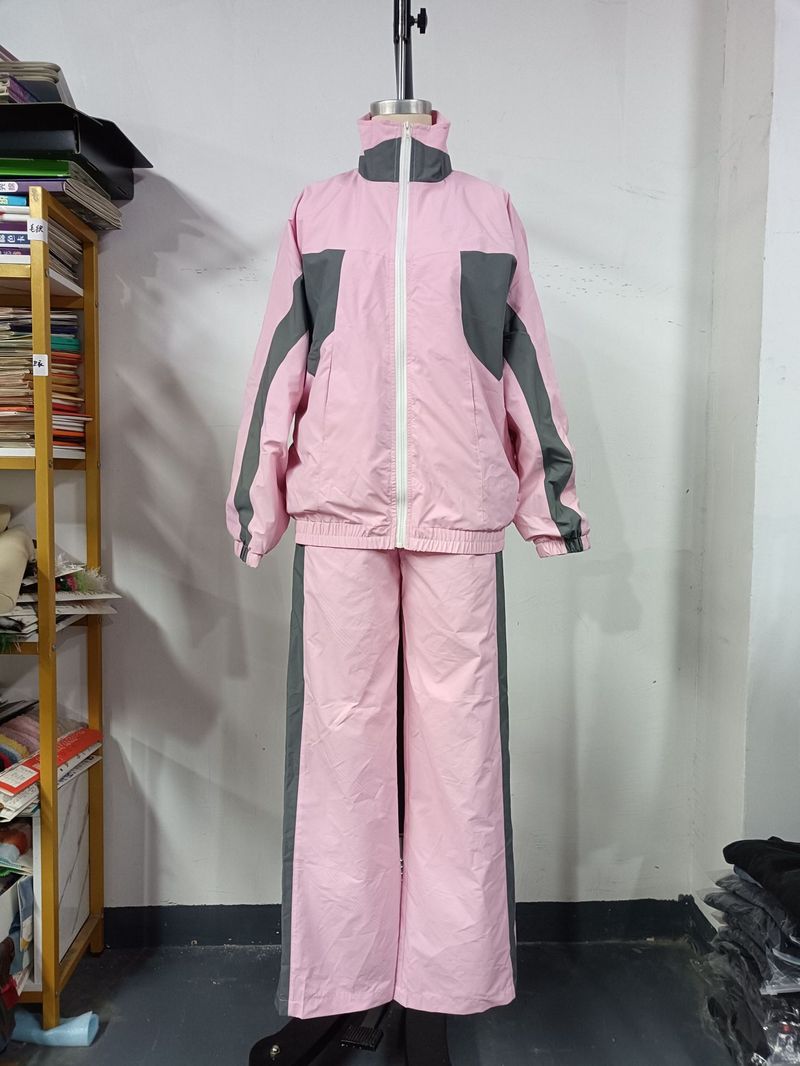 Women's Winter Sports Suit Zipper Color-Block Jacket Elastic Waist Floor-Length Pants Two-Piece Set Trendy Style_voghion.com