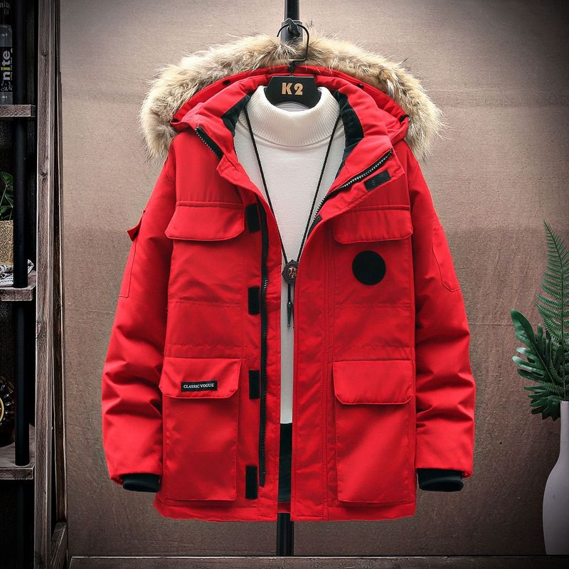 Nei kanadesch Daunen-Aarbechtskleeder fir Männer, Parker Trendy Mark Goosejacket, Magic Label_voghion.com
