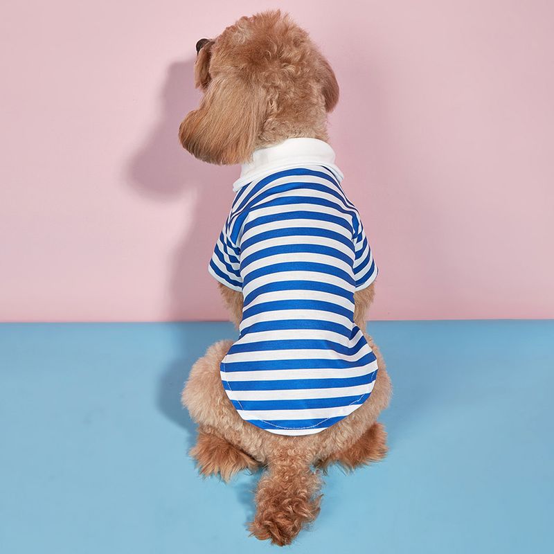 Guangying Sudadera para Perro Cuello De Solapa Elástico Adorable Mascota Perro Gato Jersey A Rayas Azul Marino Top Suministros para Mascotas_voghion.com