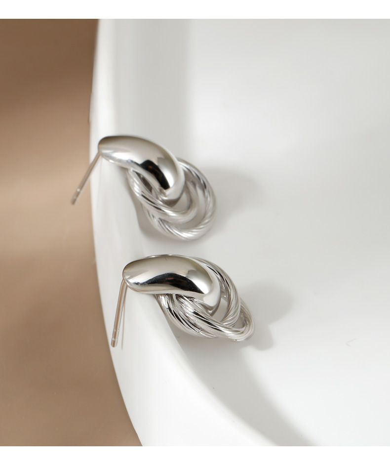 Orecchini a bottone in argento sterling con texture opaca, orecchini personalizzati semplici geometrici a cerchio, gioielli alla moda per donne coreane di alta qualità_voghion.com