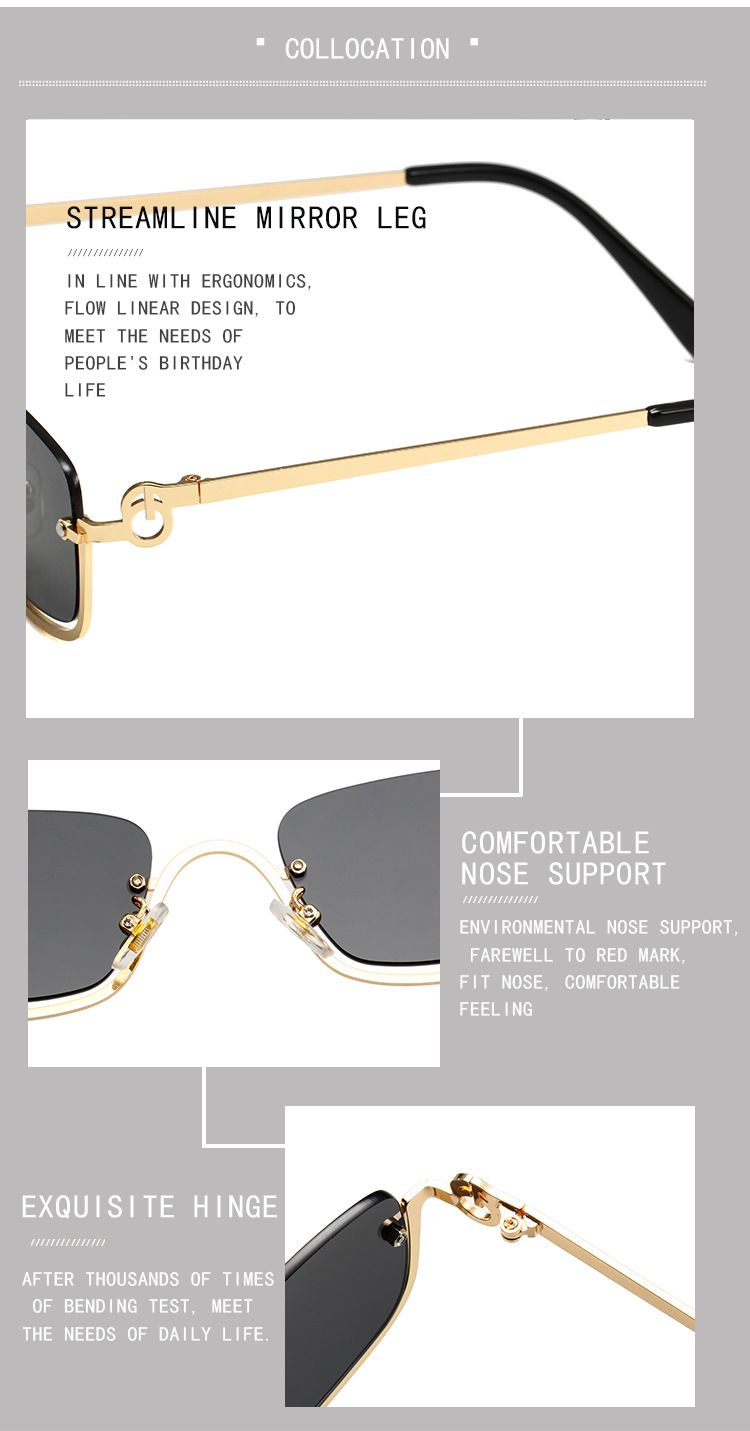 Hip Hop Small Frame Sunglasses - Metal Texture Square Half Frame For Women (Trendy Celebrity Style, UV400 Protection)_voghion.com