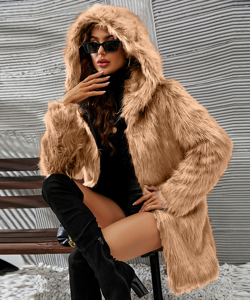 Abbigliamento donna nuovo autunno e inverno con cappuccio giacca di pelliccia di media lunghezza per le donne_voghion.com