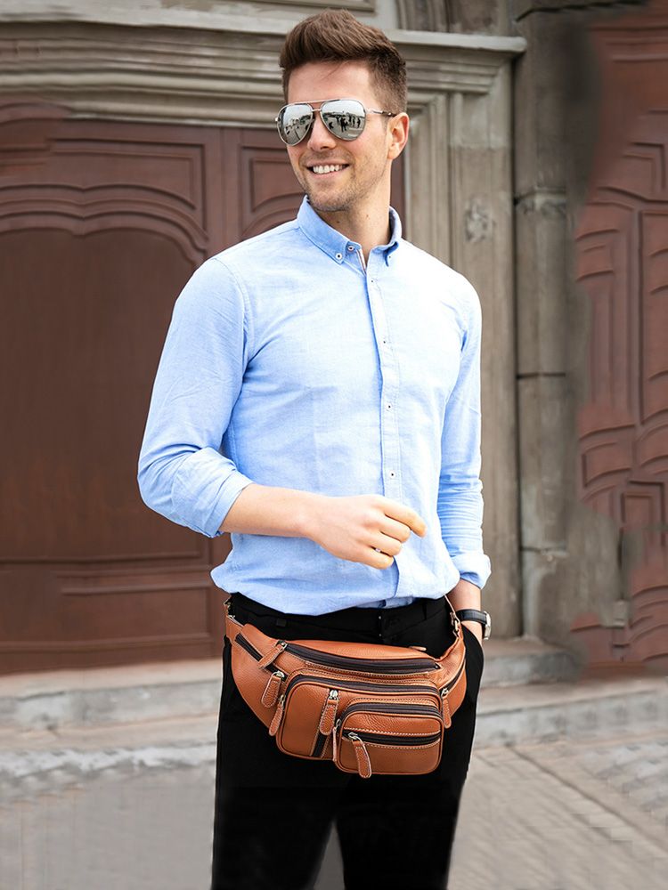 Marsupio da uomo in vera pelle, marsupio multifunzionale per sport all'aria aperta e tempo libero, borsa a tracolla a tracolla_voghion.com