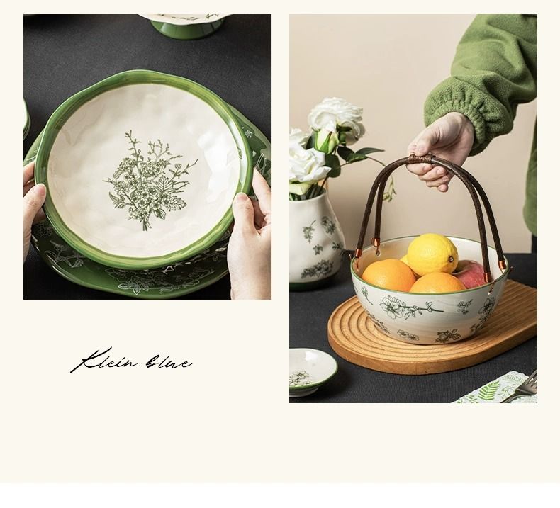 Elegant Ceramic Dinnerware Set - Floral Green Timeless Collection, Microwave Safe Bowl Plate Cup Gift Box For Home Dining_voghion.com