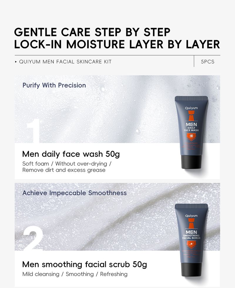 Coffret de soins pour la peau pour hommes QUIYUM, 5 pièces, hydratant, nettoyant, soin du visage, spot_voghion.com