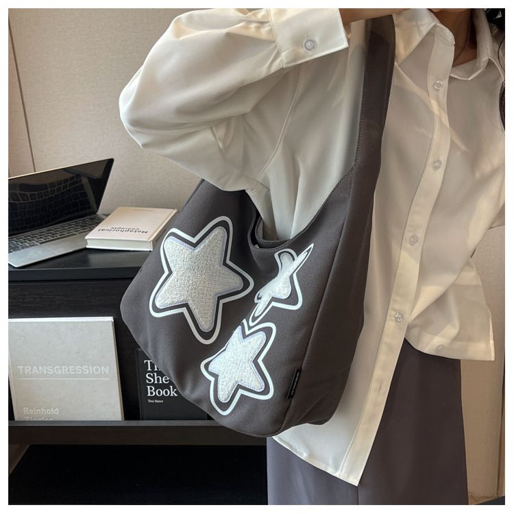 Star Pattern Women's Trendy One Shoulder Underarm Bag With Large Capacity And Versatile Student Commuting Tote Bag_voghion.com