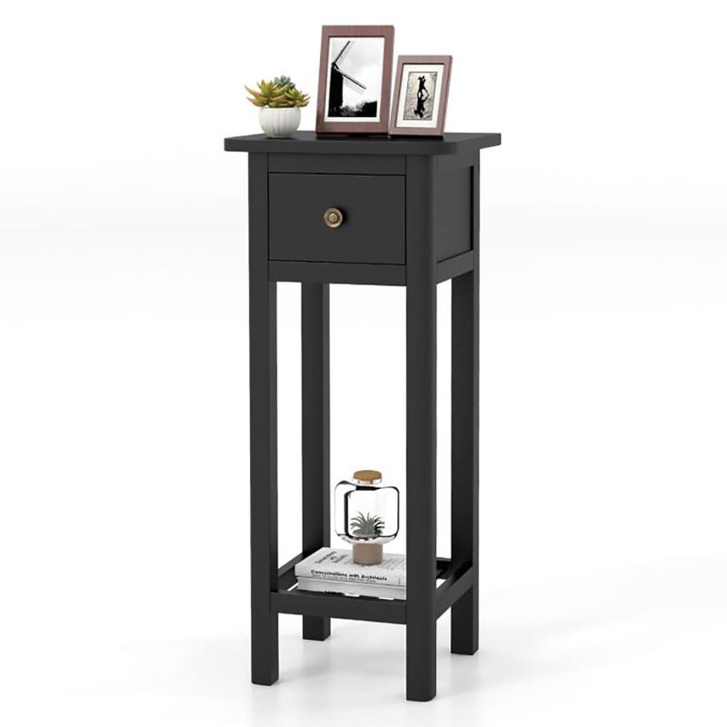 2 Tier Slim Nightstand Bedside Table With Drawer Shelf_voghion.com
