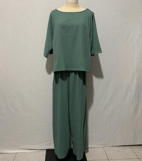 Damen große Größe Anzug Leinen Freizeit lose einfarbig Anzug zweiteiliger Anzug_voghion.com