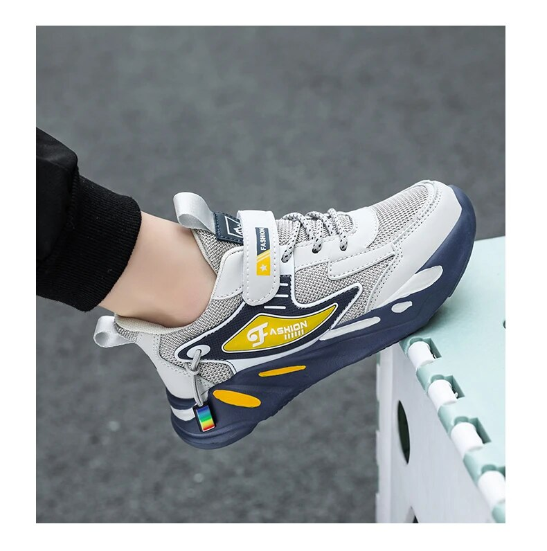 Kid Sneakers Sport For Boys Fashion Leather Children Breathable Mesh Comfort Casual Walking Outdoor Running Shoes_voghion.com