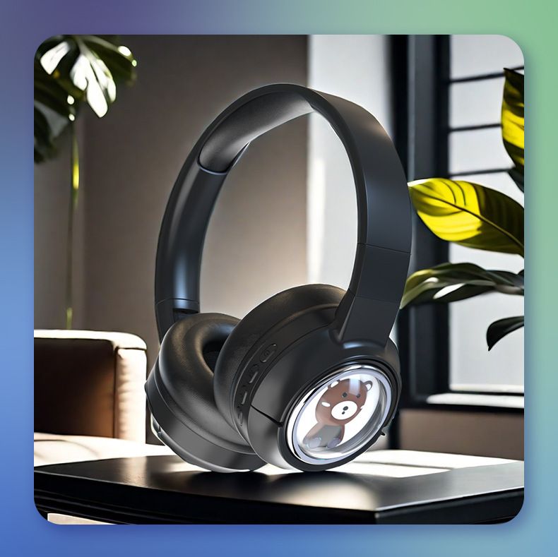 Ακουστικά Bluetooth με δυνατότητα τοποθέτησης στο κεφάλι, ακουστικά Bluetooth V5.4, κάψουλα Space Capsule, φωτεινά κινούμενα σχέδια_voghion.com