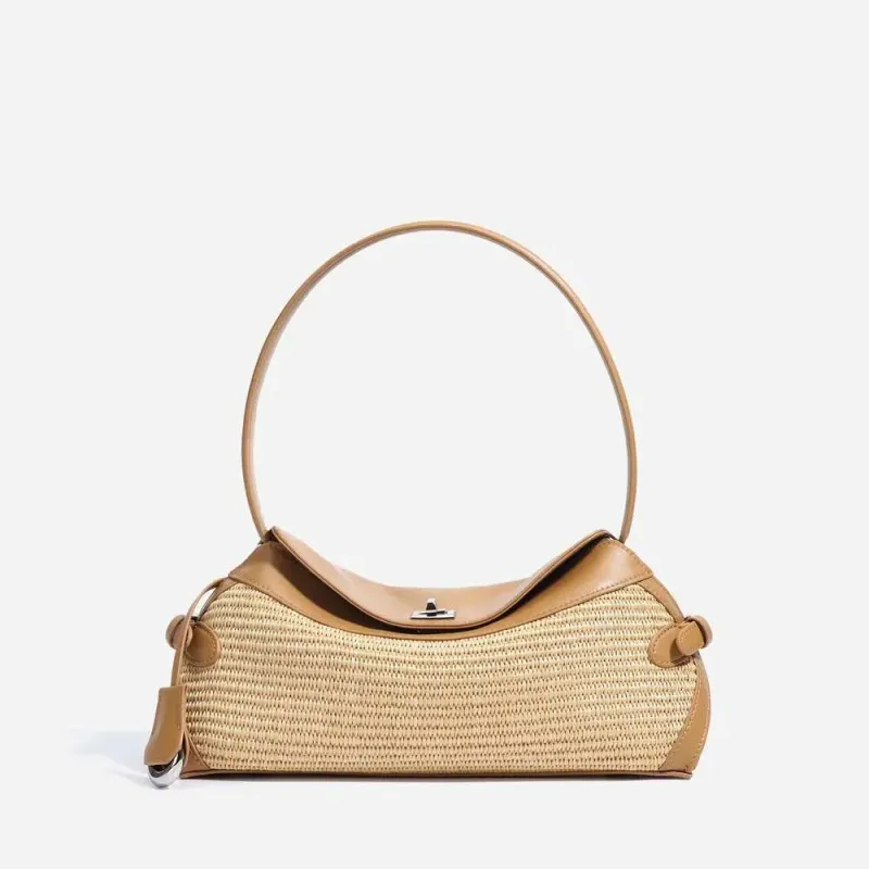 High Quality Bags Women Niche Design Genuine Leather Underarm Designer Straw Weaving Shoulder Woven Simple Fashion_voghion.com