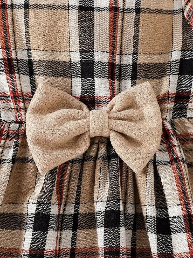 Mantel + karierter A-Linien-Rock + Schleifenhut Herbst- und Winteranzug für Mädchen, dreiteiliges Set_voghion.com