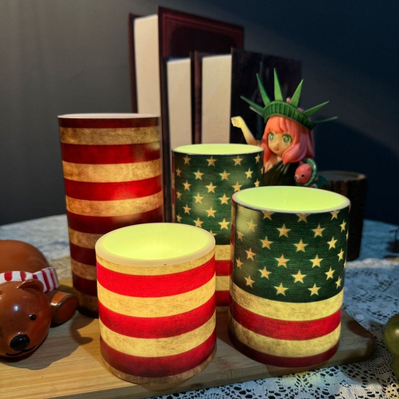 Bougie LED patriotique sans flamme – Décoration lumineuse imprimée drapeau américain pour le jour de l'indépendance, la maison et les fêtes (alimentée par piles, sûre et réutilisable)_voghion.com