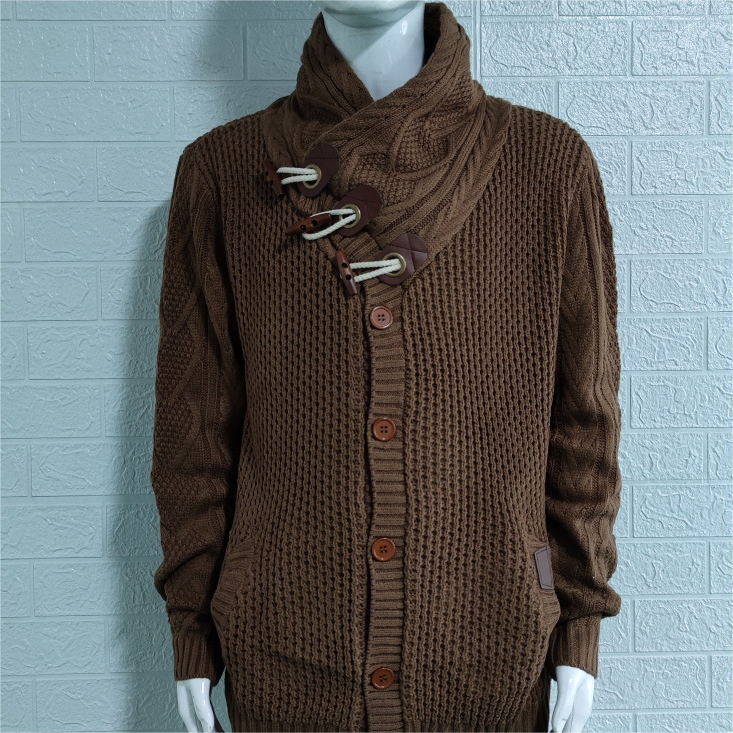 Férfi pulóver, őszi/téli kötött kabát, magas nyakú, gombos, nagy méretű divatos férfi pulóver_voghion.com