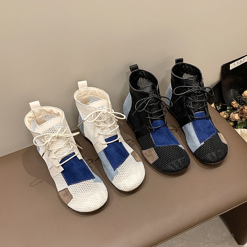 2025 New Short Tube Casual All Inclusive Cool Boots For Women, Fashionable Plus Size Splicing Breathable Mesh Round Toe_voghion.com