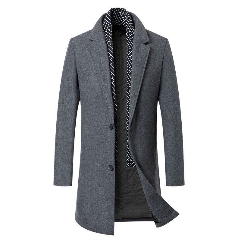 Trench da uomo in misto lana con sciarpa - Elegante soprabito lungo per l'inverno (cammello, nero, grigio) - Vestibilità slim e antipiega_voghion.com