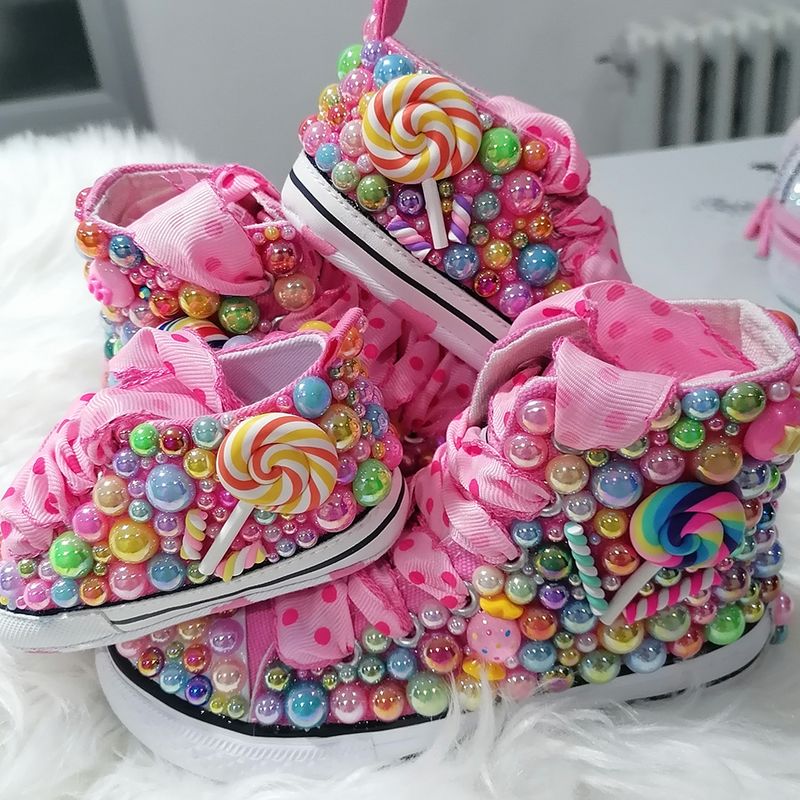 Zapatos de lona hechos a mano con diamantes de imitación Bli para niñas, mujeres, niños y madres, zapatillas de deporte con perlas para fiesta de cumpleaños de niña_voghion.com