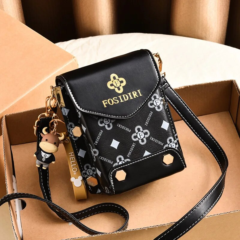 Mini Flap Crossbody Telefon Bokstavstryck axelväska, fyrkantig plånbok med dubbdekor för kvinnor (4,7*6,7*3,7) tum_voghion.com
