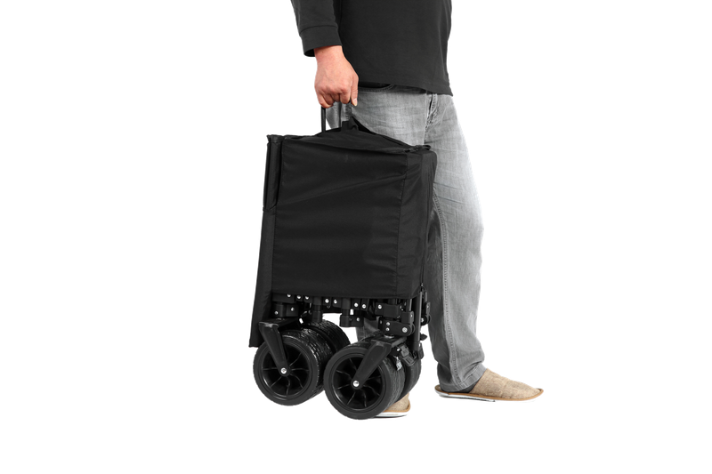 Chariot utilitaire pliable d'une capacité de 220 lb, chariot de jardin pliable robuste de 300 L, roues tout-terrain et porte-gobelets, noir_voghion.com