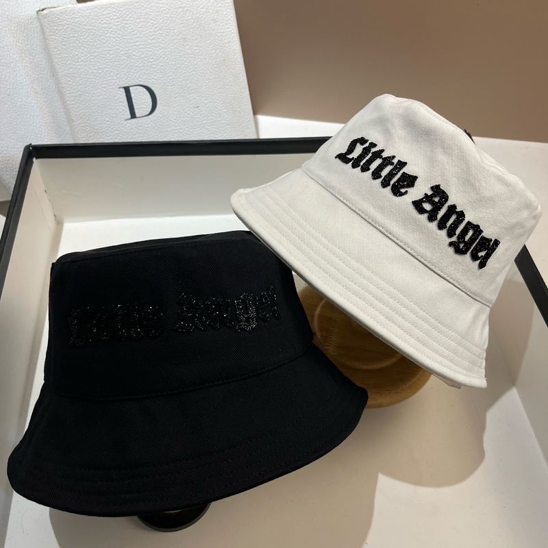 2025 New Rhinestone Sanskrit Letter Pure Cotton Fisherman Korean Style Spring Summer Casual Bucket Outdoor Travel Breathable_voghion.com