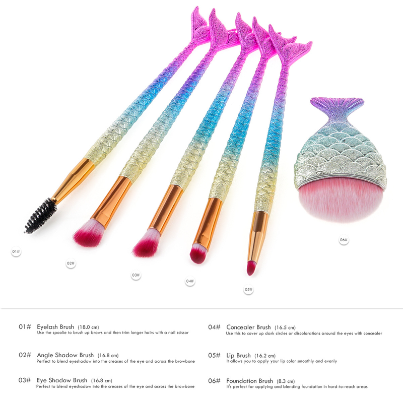 5-teiliges Make-up-Pinselset, Make-up-Tools, Meerjungfrau + kleiner dicker Fisch, Augenset, Lidschattenpinsel, GUJHUI_voghion.com