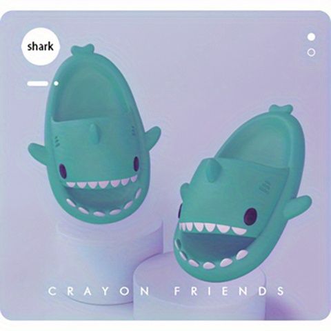 Jongen Meedercher Cartoon Shark Liicht rutschfest Open Toe Slides fir de Summer_voghion.com