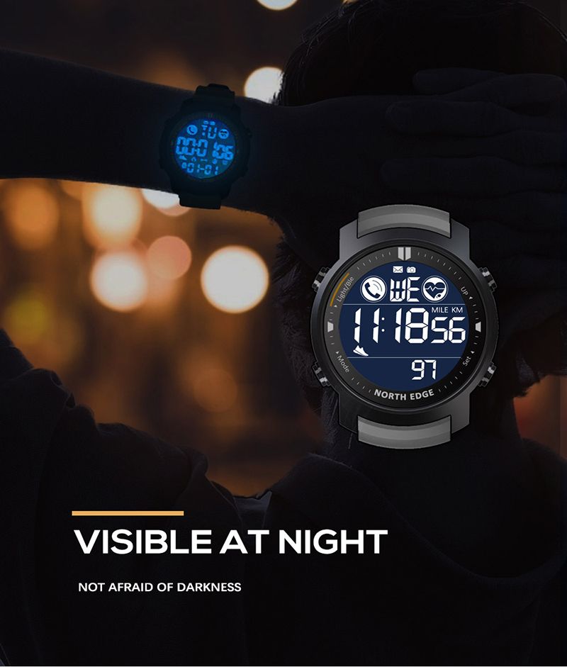NORTH EDGE Men's Digital Watch Military Waterproof 50M Running Sports Pedometer Stopwatch Watch Heart Rate Wristband Android IOS_voghion.com