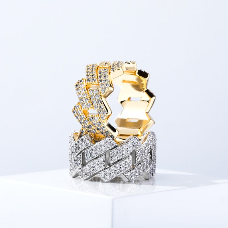 Hip Hop 14mm Wilted Cuban Real Gold Electroplated Double Row Zircon Ring_voghion.com