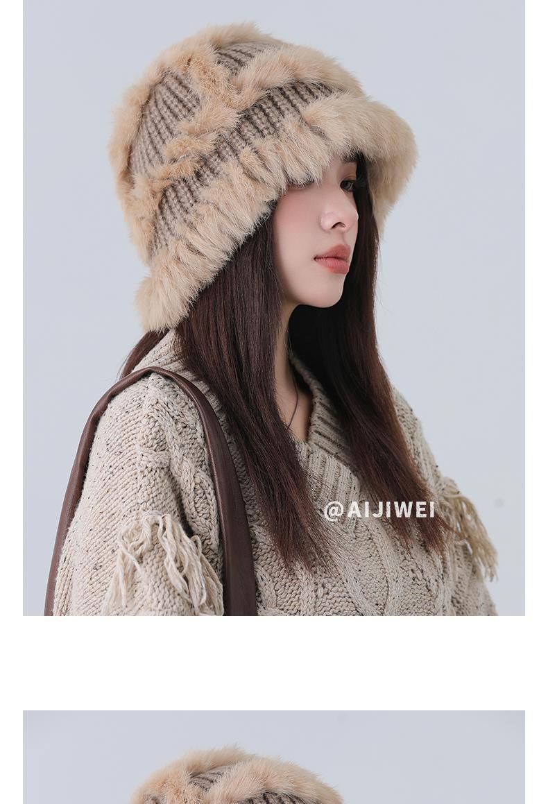 Rabbit Hair Knitted For Women In Autumn And Winter, Warm Woolen Hat, Cold Resistant Plush Bun, Small Fur Fisherman's Hat_voghion.com