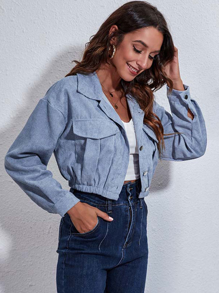 2023 Höstbeskuren Jacka Kappa Dam Overshirt Kort Manchesterjacka Dam Höst Button Up Jackor För Dam_voghion.com