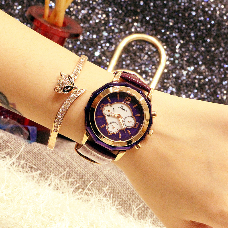 Modische Damen-Multifunktionsuhr mit Nachtlicht, 2035, echtes Leder, wasserdicht, Gezeitenuhr_voghion.com