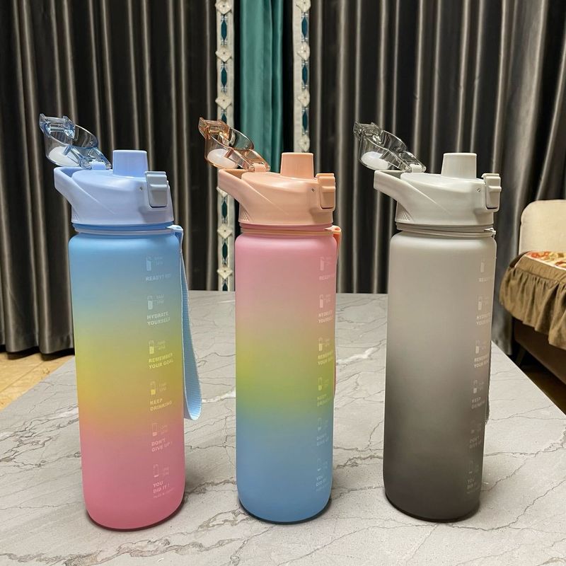 1000ml gradient color large capacity plastic water cup frosted outdoor gym sports water bottle_voghion.com