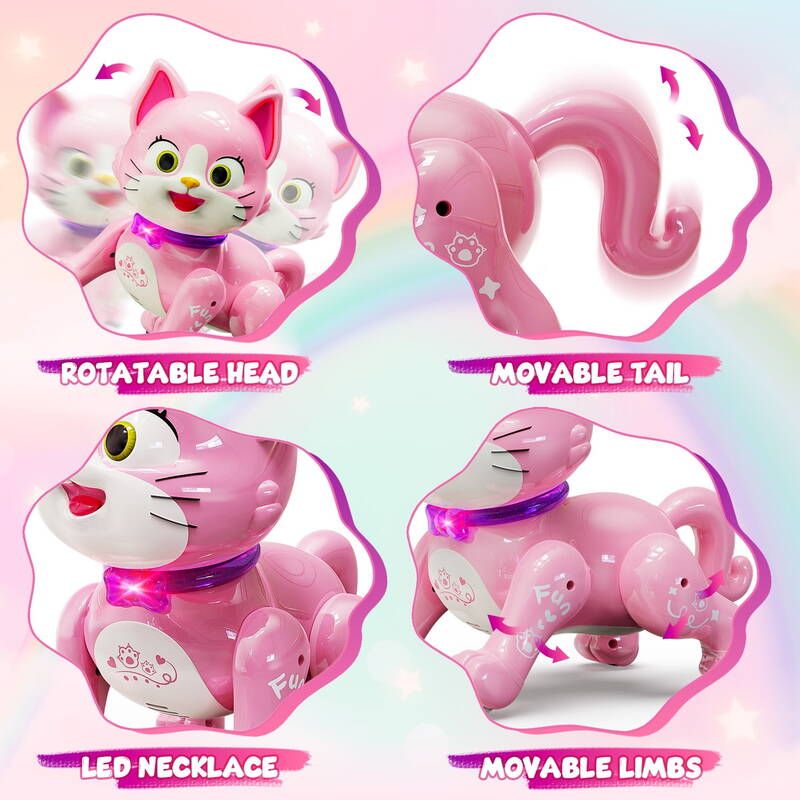 Flooyes Pets Cat, prezent dla chłopców i dziewczynek w wieku 3-12 lat, inteligentny robot STEM dla dzieci, interaktywna zabawka dla zwierząt z muzyką i tańcem_voghion.com