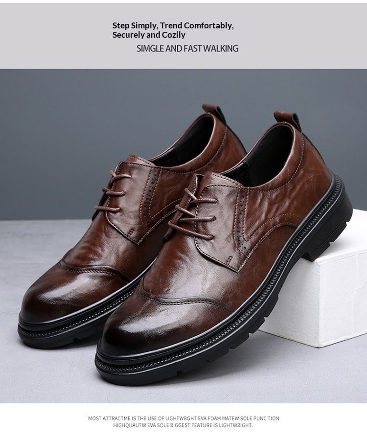 Voyage Business Formal British Round Toe Derby Genuine Leather Casual Lace-up Men's Breathable Groom Wedding Shoes Men_voghion.com