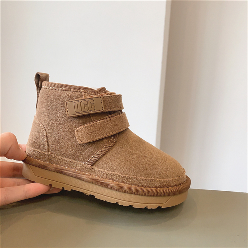 Stivali da neve per bambini in vera pelle smerigliata, stivali di cotone per ragazze stile Velcro, ispessiti e morbidi, ragazzi invernali 2023_voghion.com