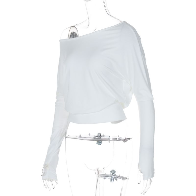 Damenbekleidung Schulterpullover T-Shirt für Frauen Lose Casual Slim All Match Tops_voghion.com