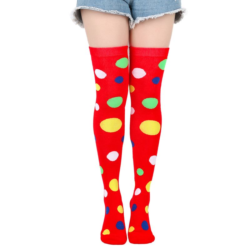 Unisex Halloween polka Dot Clown pończochy Rave Ball party wykonujący świąteczne polka dot skarpetki za kolano_voghion.com