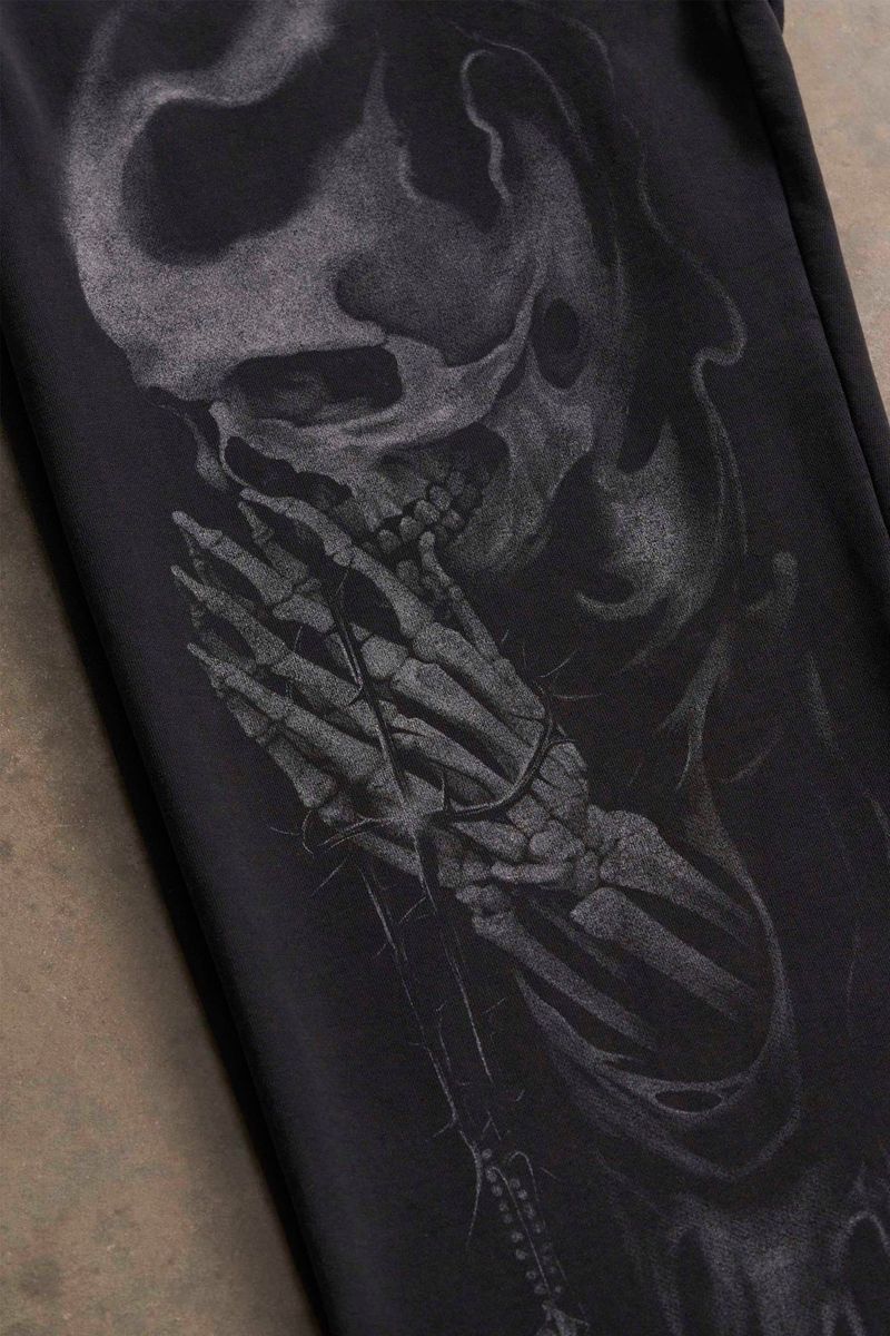 Herren Retro Hip Hop Print Jogginghose Lässige Jogger mit Totenkopf-Design Baumwollmischung Streetwear Hose_voghion.com