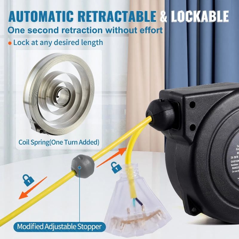 SJTOW Retractable Cord Reel Power Cord Reel 30FT Extension 3C 16AWG_voghion.com