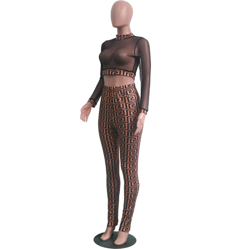 S3439 Autumn and Winter Women's Sexy Mesh Pencil Pants Nightclub Set_voghion.com