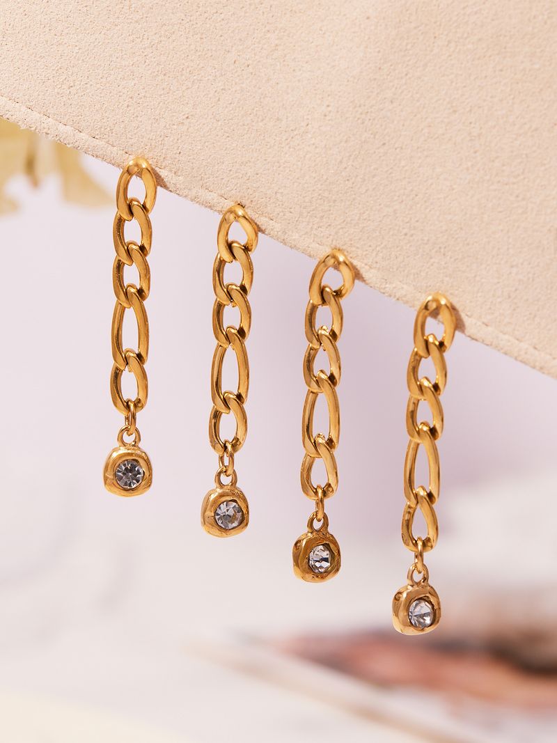 Square Sugar Exaggerated Personality Cold Wind Earrings Stainless Steel Chain Round Zircon Earrings Female_voghion.com