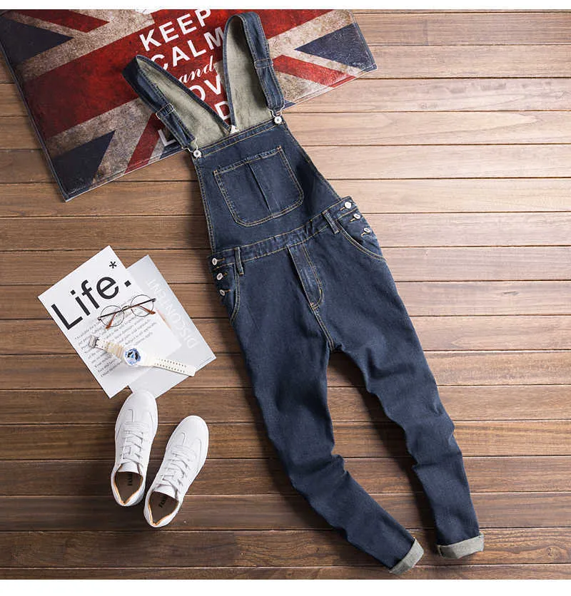 Jeans Sokotoo salopette en denim bleu foncé pour hommes jean Slim coupe décontractée pantalon cargo à poches combinaisons à bretelles T221102_voghion.com