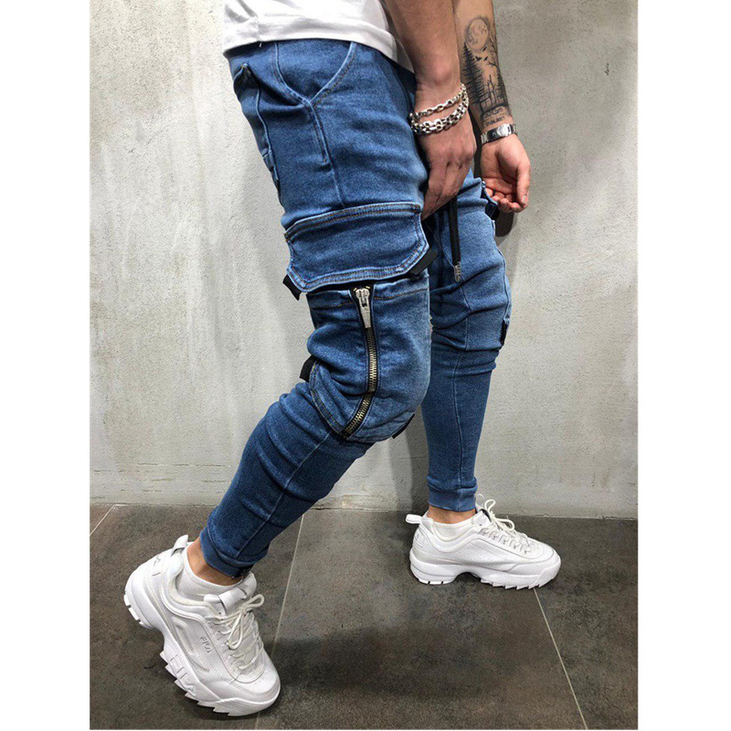 Tapered Cargo Pants für Herren – Stretch-Multi-Pocket-Jeans für Streetwear (Schwarz/Blau)_voghion.com