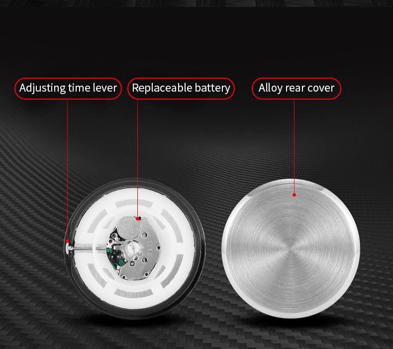 Relógio de carro luminoso mini automóveis relógio digital adesivo interno mecânico relógios de quartzo ornamento automotivo 40 mm 43 mm_voghion.com