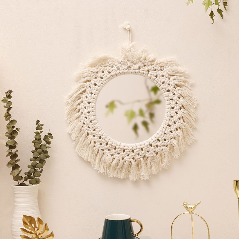 Corda de algodão boêmio, borla tecida à mão, espelho decorativo acrílico, decoração de parede simples para casa, B&B, quarto_voghion.com