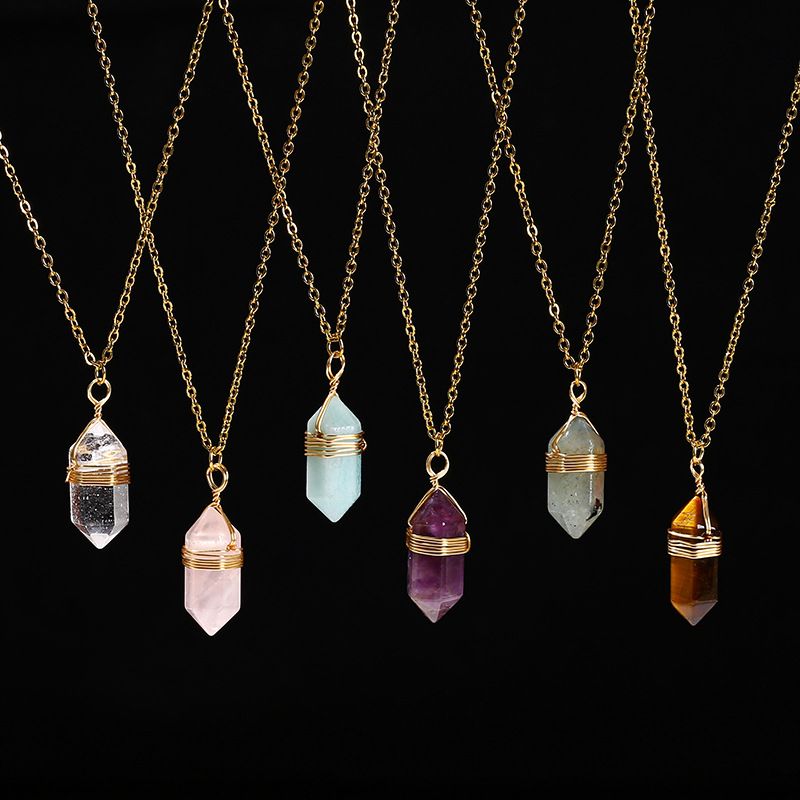 Natural Tiger Eye Double Terminated Hexagonal Pendant Necklace - Hand-Wrapped Crystal Jewelry_voghion.com